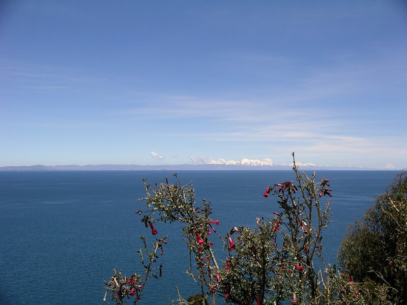 Der Titicacasee, tiefes Blau mit Bergkulisse